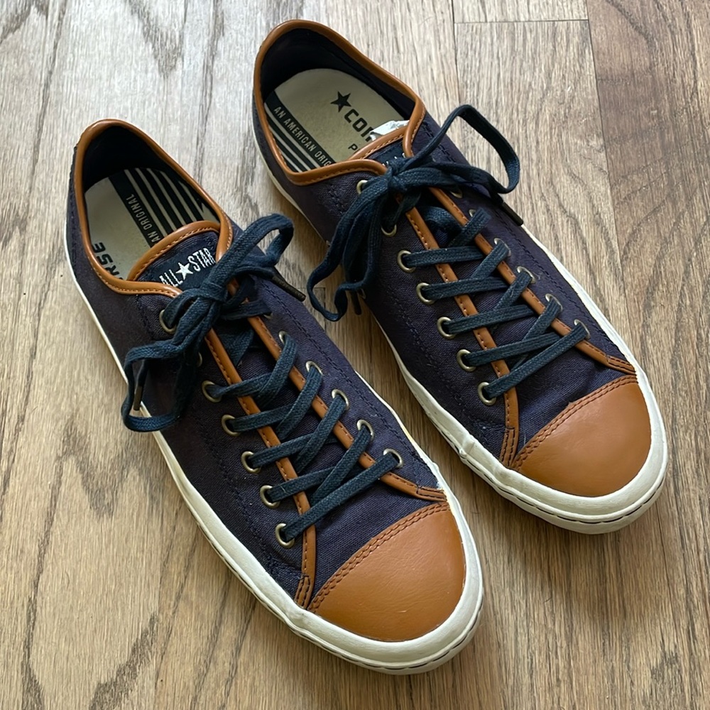 Navy and Tan Converse